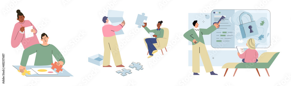 Game therapy vector illustration. Problem-solving games provide support in developing effective strategies and critical thinking capabilities The game therapy metaphor sheds light on transformative