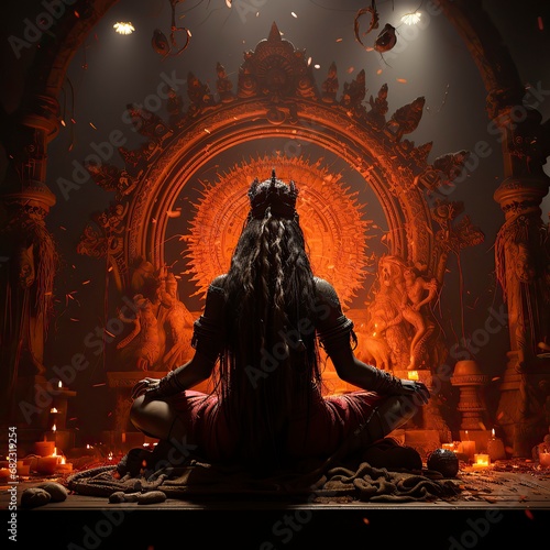  a silhouette of the hindu goddess shiva sitting on the ground,Diwali, Maha shivatri, Decoration for Puja 