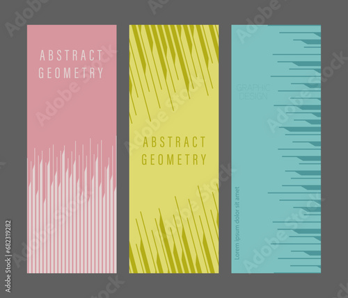 A set of abstract geometric patterns of parallel lines. Template for postcards, posters, covers, interior and creative design