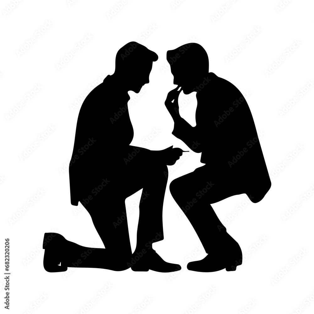 gay guys couple proposal on on knee  Vector illustration. Silhouette.