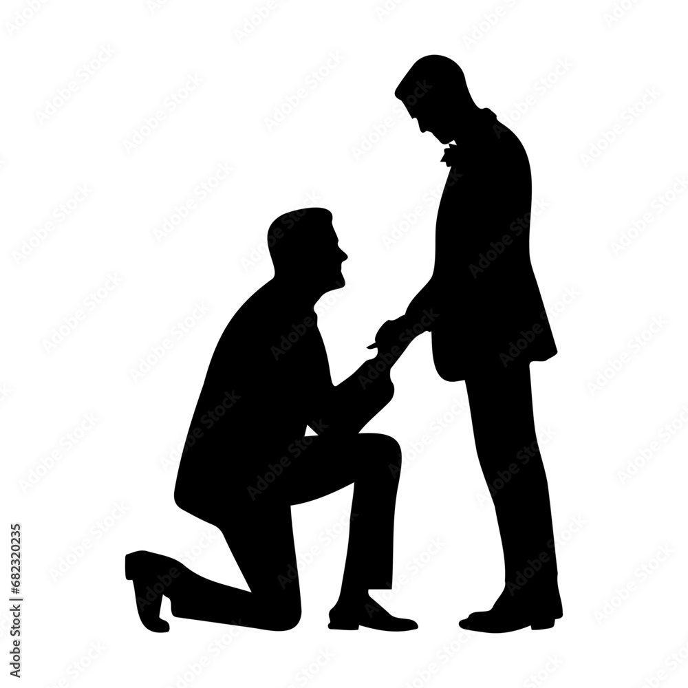 gay guys couple proposal on on knee Vector illustration. Silhouette. gay guys couple proposal on on knee Vector illustration. Silhouette.