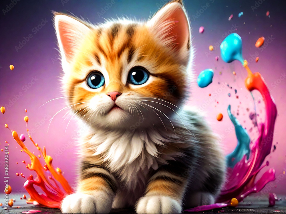 A Cute kitten with a color splash. Generative AI A Cute kitten with a color splash. Generative AI