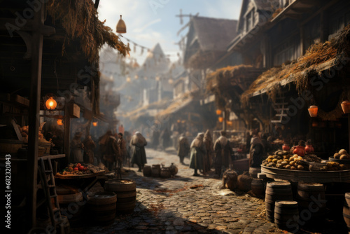 A traditional 18th-century marketplace with merchants selling goods  reflecting the economic activities of the time. Generative Ai.