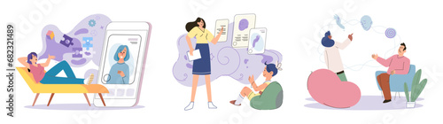 Psychoanalysis vector illustration. Mental health counseling aims to promote overall mental health and wellbeing The concept psychoanalysis recognizes diverse lifestyles and individuality each person
