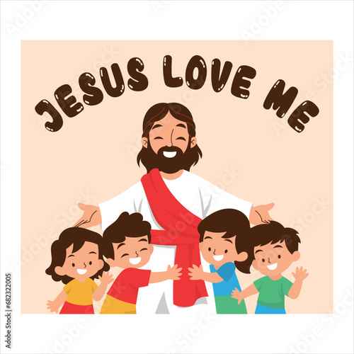Vector illustration of Jesus hugging children with love