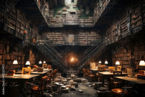 A prison library filled with books and inmates engrossed in reading, promoting education and self-improvement. Concept of prison literacy programs. Generative Ai. photo