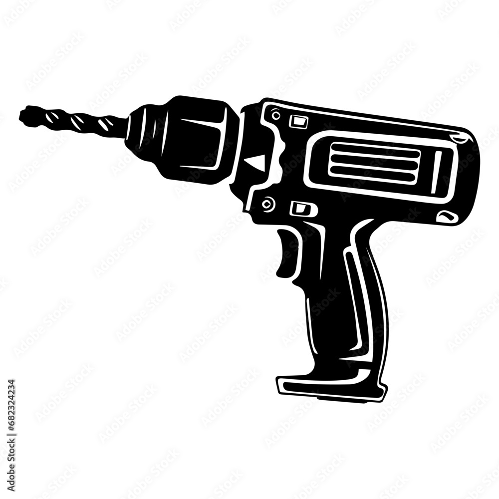 Black silhouette Illustration of a cordless drill. Repair tool. Vector illustration. Black silhouette Illustration of a cordless drill. Repair tool. Vector illustration.