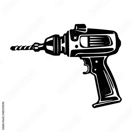 Black silhouette Illustration of a cordless drill. Repair tool. Vector illustration. photo