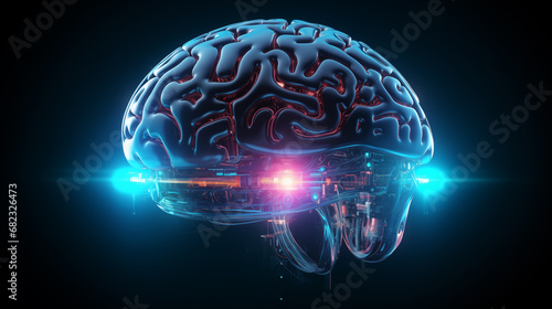 Technological human brain with neon details