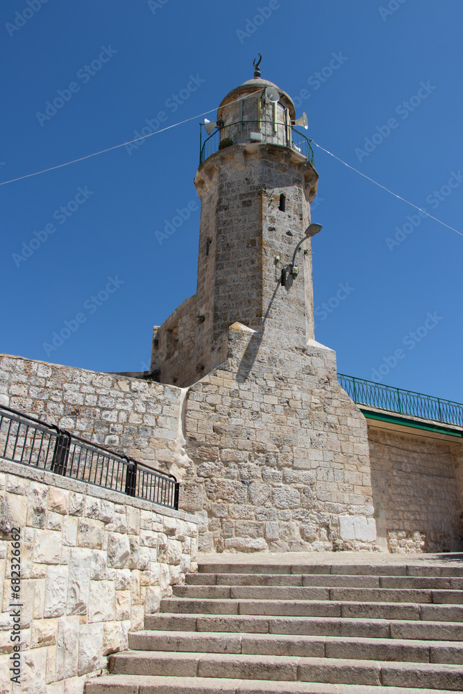 Ancient minaret of Rabiah al Adawiyah mosque in Jerusalem - West Bank of Palestine