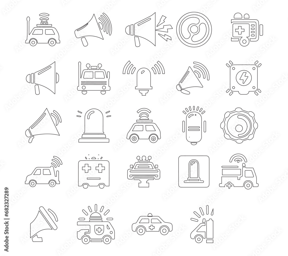 Set the vector emergency siren symbol in a flat design. Set the vector emergency siren symbol in a flat design.