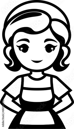Cute housemaid silhouette in black color. Vector template for laser cutting.