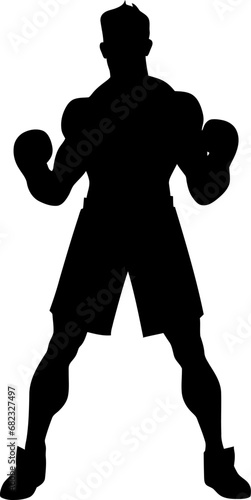 Boxing man silhouette icon logo design. Vector template for tattoo or laser cutting.
