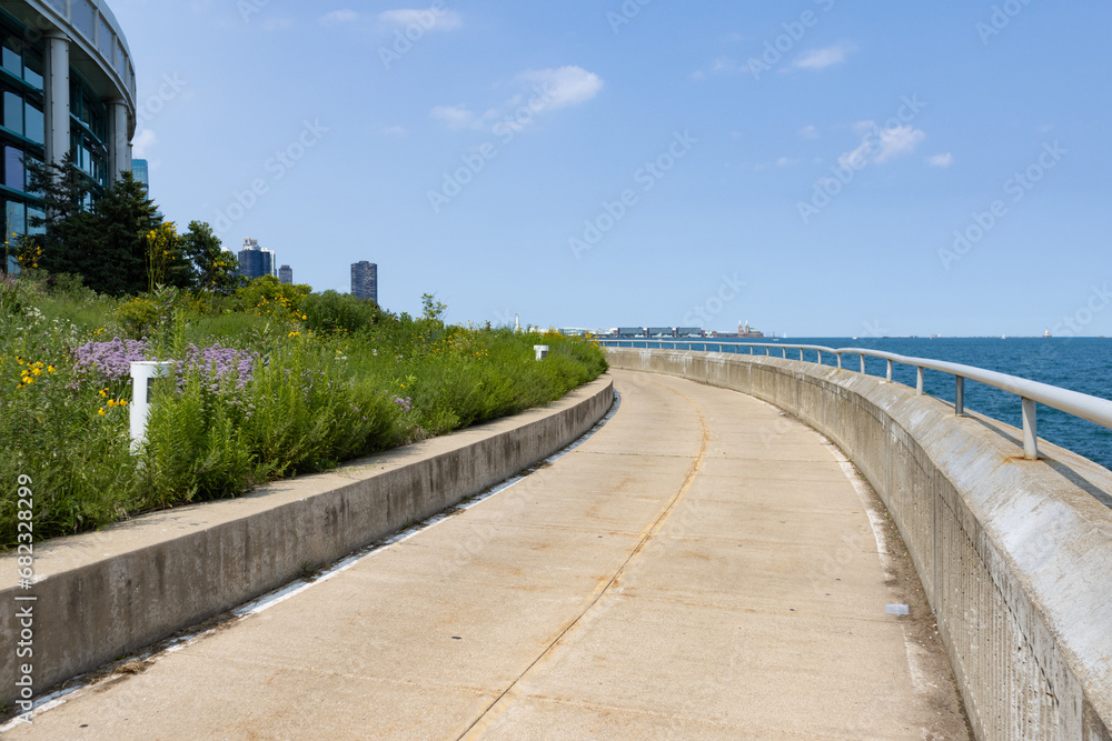 Beautiful Chicago Lakefront Trail Empty during the Summer along Lake Michigan