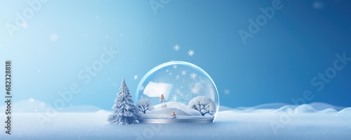 Magical christmas snow globe, snowy winter scenery, panorama. Generative Ai.