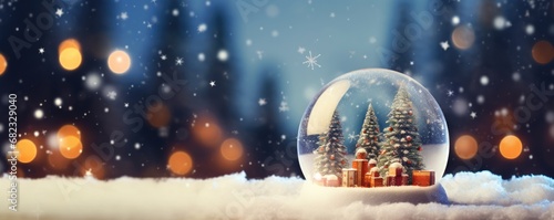 Magical christmas snow globe, snowy winter scenery, panorama. Generative Ai.
