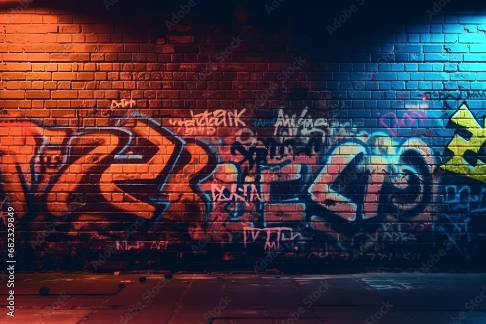 Naklejka premium Dark brick wall graffiti background