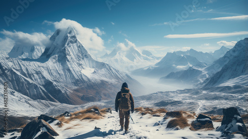 Person Climbing a Snowy Mountain photo