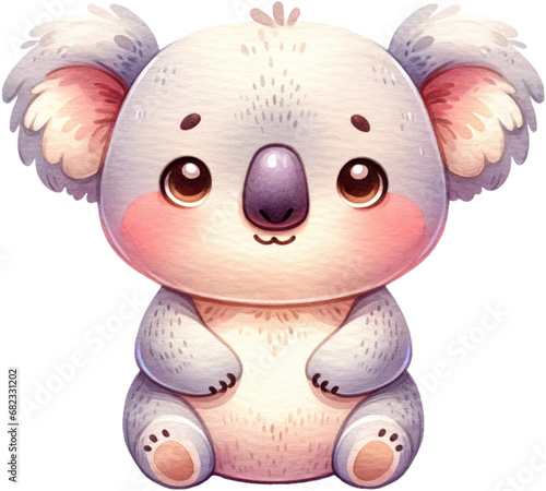 An adorable watercolor koala clipart perfectly isolated, with soft natural watercolor texture