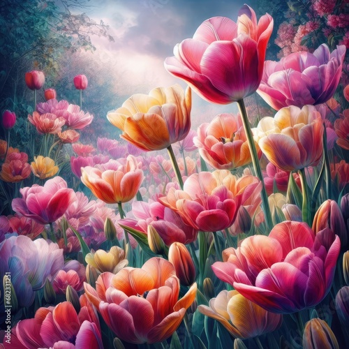 spring landscape with tulips