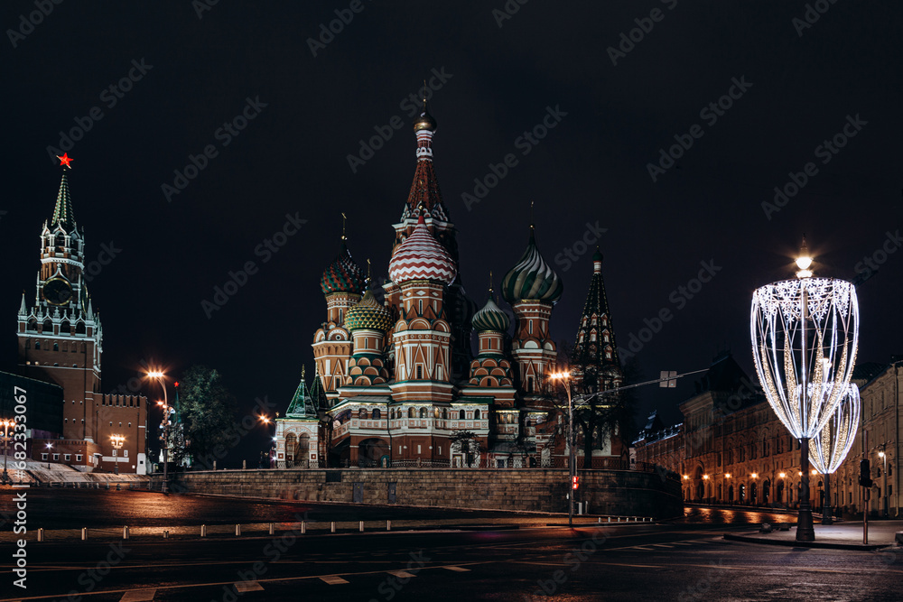 St. Basil's Cathedral in Moscow, Red Square. Shooting at night with a tripod.