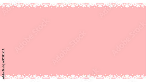 ピンクの背景に白いレースのフレーム - かわいいデコレーションの背景素材 - 16:9