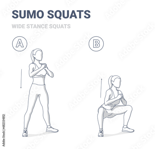 Sumo Squats Woman Black and Wite Outlined Guidance