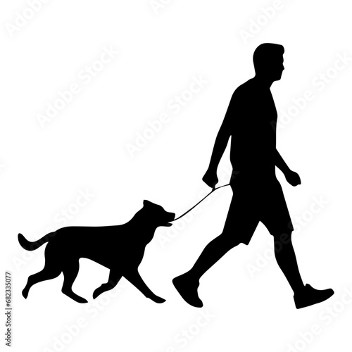 Man walking dog silhouette, Walking dog silhouette, running Man walking a dog
