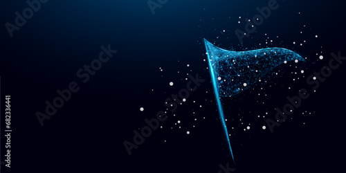 Triangular wireframe flag Waving pennant. Design for business financial marketing banking advertising web concept. Polygonal vector illustration.