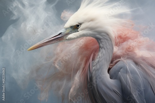  a close up of a bird with a lot of smoke coming out of it's head and neck, with smoke billowing from its billowing behind it.