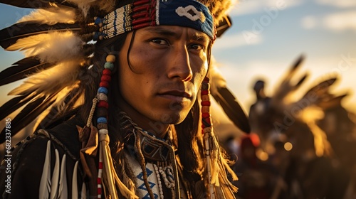 Native American Indian Apache Portrait. wearing traditional tribe clothes