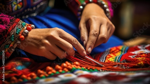 Woman engaged in embroidery
