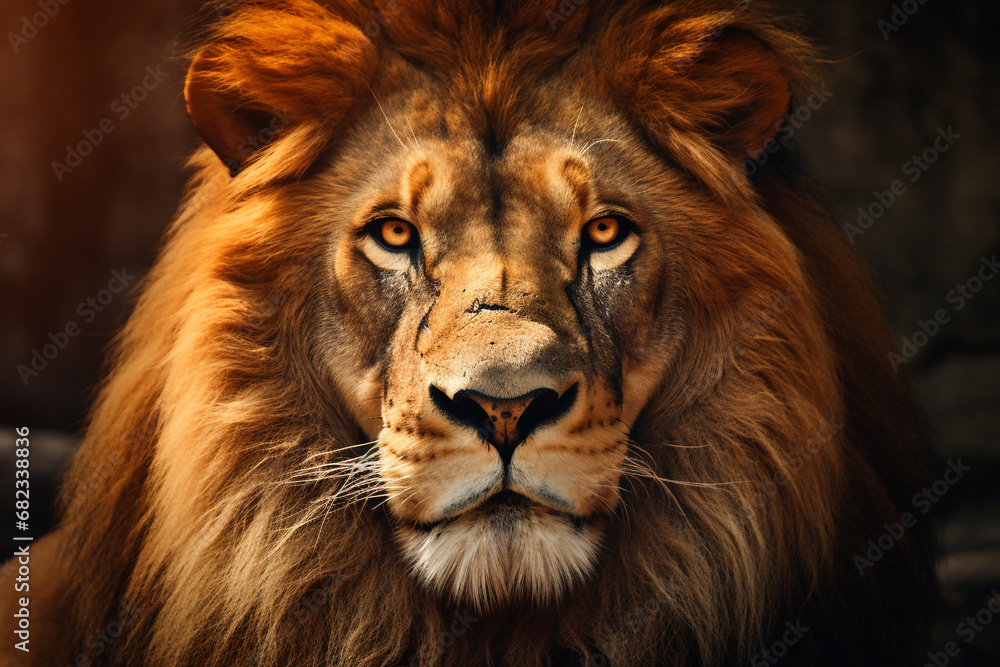 Closeup shot of male Lion animal face.