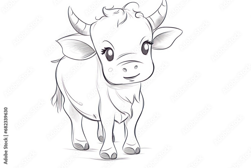 a black and white drawing of a cow's face with a sad look on it's face and it's eyes are facing the opposite directions of the viewer. a black and white drawing of a cow's face with a sad look on it's face and it's eyes are facing the opposite directions of the viewer.