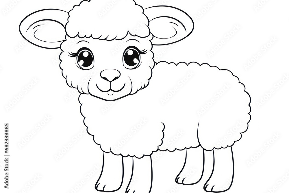 a cartoon sheep with big eyes and a wooly coat is standing in front of a white background and has a black outline on the front of the sheep's head. a cartoon sheep with big eyes and a wooly coat is standing in front of a white background and has a black outline on the front of the sheep's head.