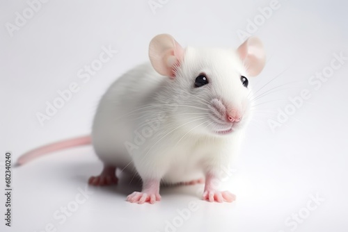  a close up of a white rat on a white background looking at the camera