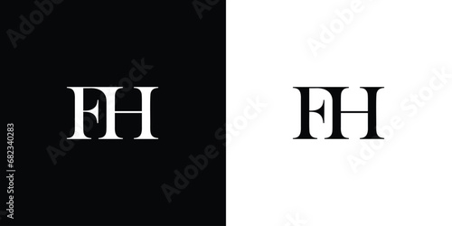 Abstract letter FH Initial minimalist abstract logo in black and white color photo