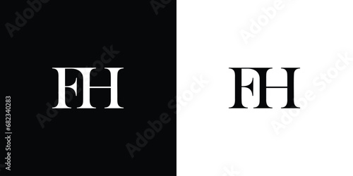 Abstract letter FH Initial minimalist abstract logo in black and white color