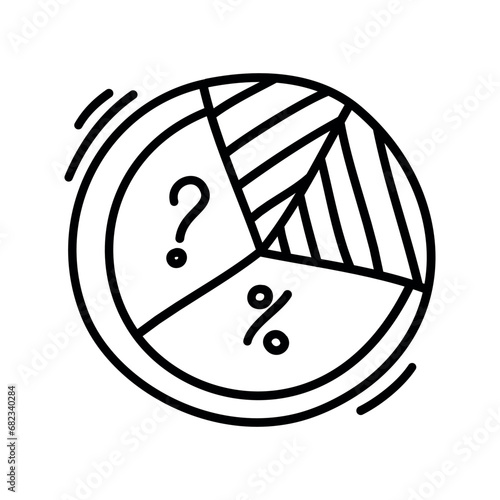 Circle chart in doodle style. Hand drawn round graph with fragments with hatched slices. Vector graphic illustration.