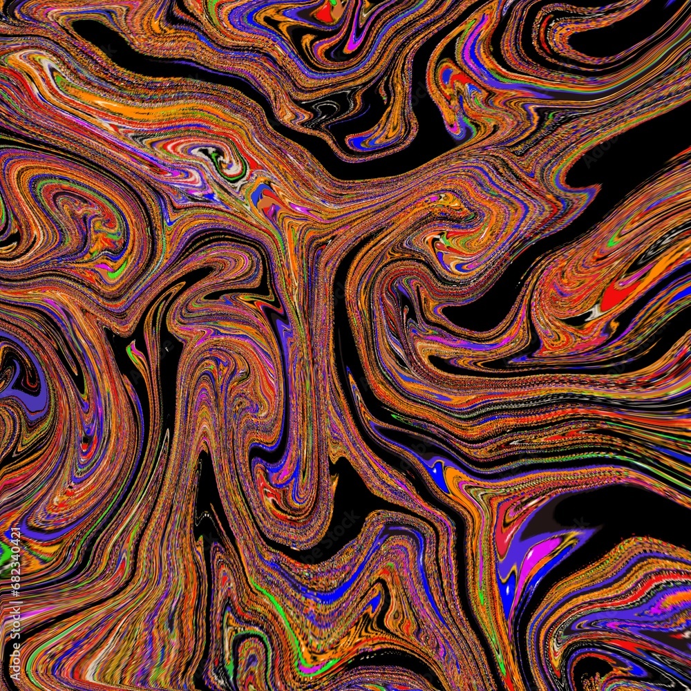 Multi-colored liquid illustration. Flows like water. Abstract image. Many colors mixed together. Stone pattern, fabric pattern. Stone pattern, fabric pattern. luxury colorful liquid marble surface.