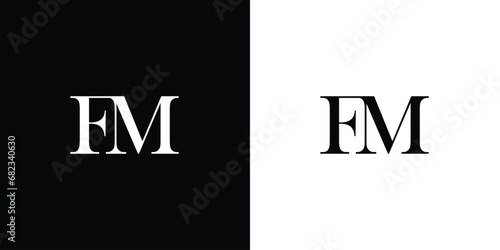 Abstract FM Letter Logo Design Template Vector in black and white color photo