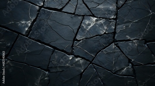 Shattered Darkness: A Stark Contrast of Light Reflecting on Fragmented Black Slate Pieces photo