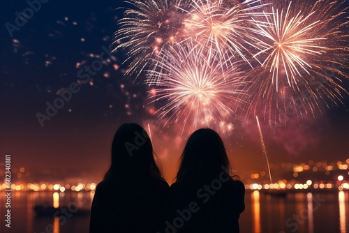 Couple Watching Fireworks, New Year Fireworks, Friends