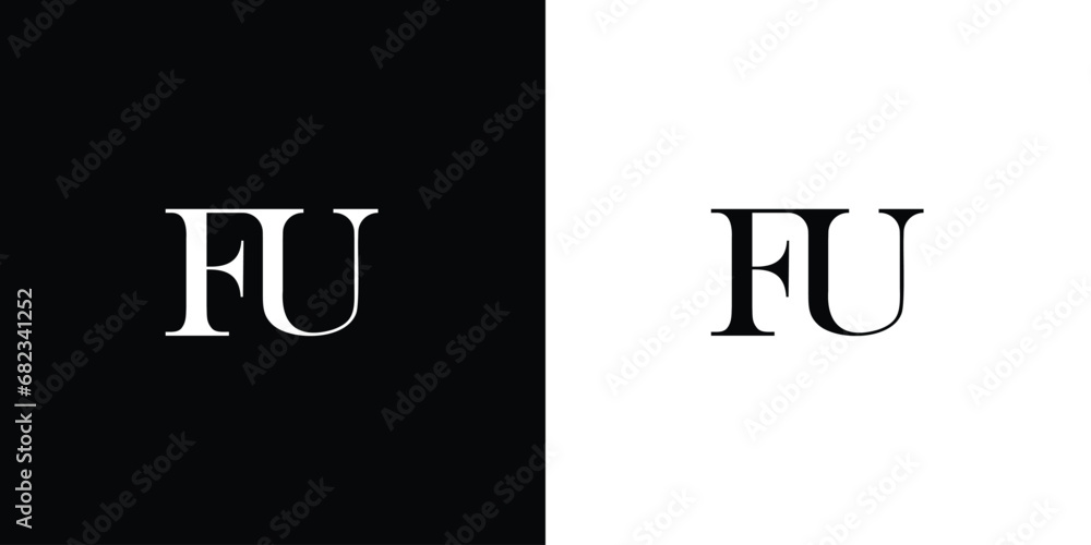 Abstract Letters Logo Monogram FU or UF in black and white color Abstract Letters Logo Monogram FU or UF in black and white color