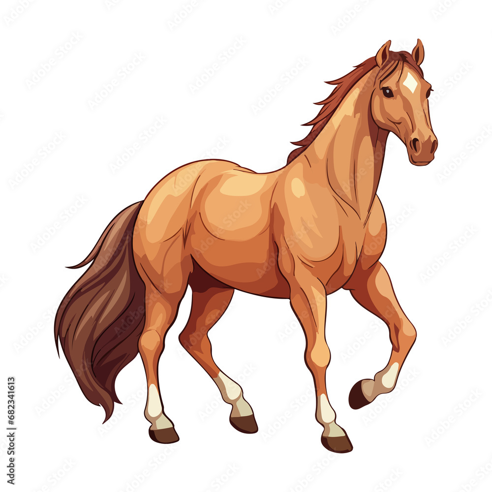 Obraz premium Horse animal in cartoon style on transparent background, Horse Stiker design.