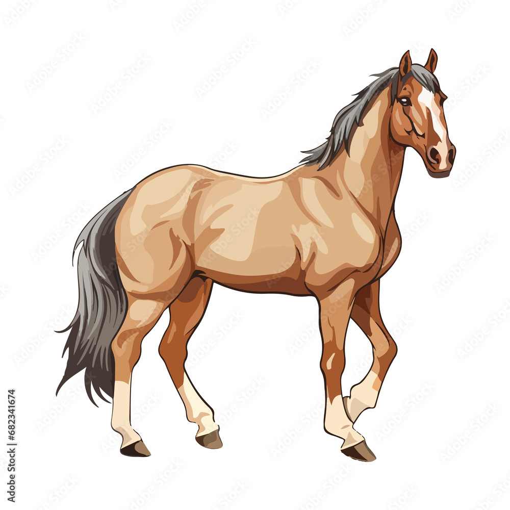 Obraz premium Horse animal in cartoon style on transparent background, Horse Stiker design.