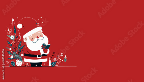 Illustration banner of Santa Claus for a Christmas card postcard greetings  on a red background minimalist with space for text