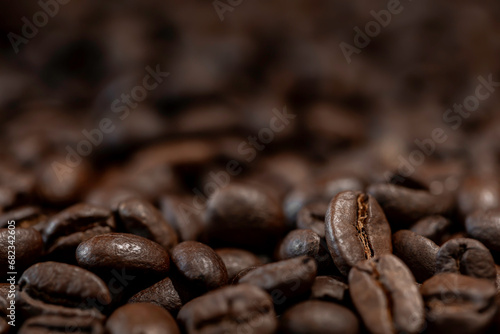 Coffee beans background, texture with copy space.