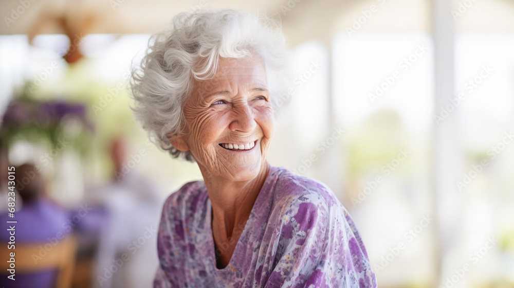 Joyful Elderly Lady in a Senior Living Facility Joyful Elderly Lady in a Senior Living Facility