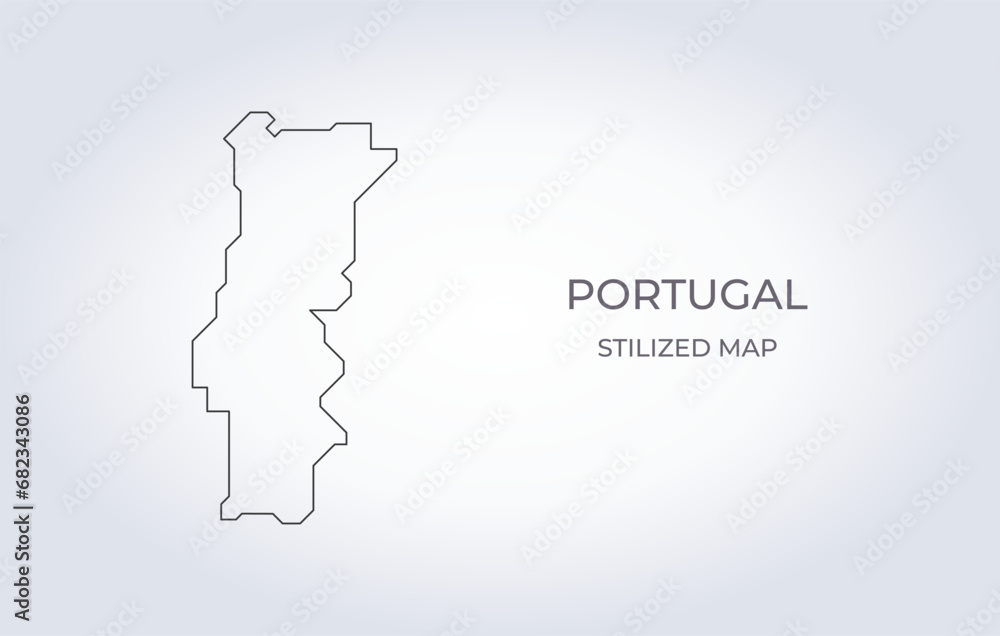 Map of Portugal in a stylized minimalist style. Simple illustration of the country map. Map of Portugal in a stylized minimalist style. Simple illustration of the country map.